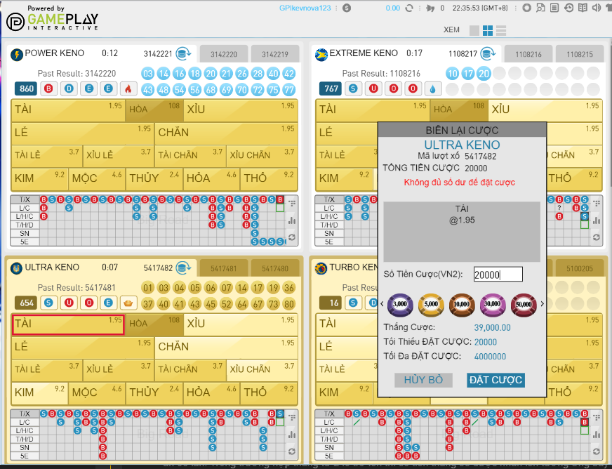 Các loại cược xổ số Keno 888b